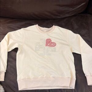 Tory Burch Cream Crewneck Sweatshirt with Red Heart Detail